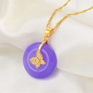 Purple butterfly Buddha necklace